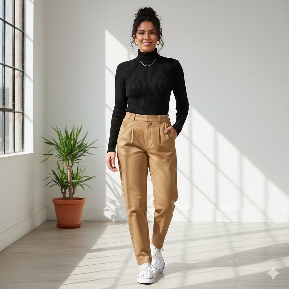 NWT a.n.a. Khaki Tan Pleated Chino Trousers Relaxed Fit Size 10